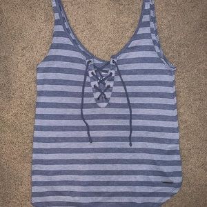 Blue and White Stripped Front Tie Tank Top